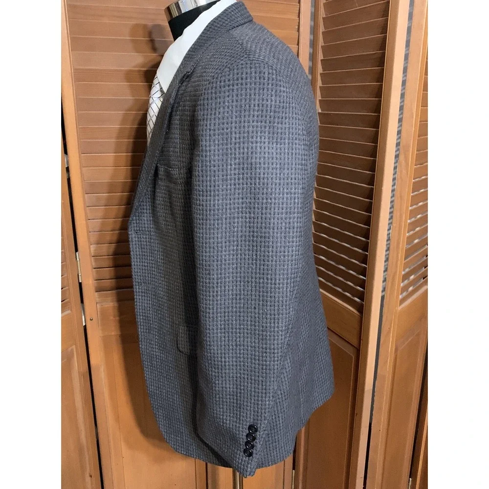 Vtg Haggar City Casuals Gray Check Tweed Wool Blend Sports Coat Sz 38 3Bttn